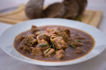 beef casserole in the bowl