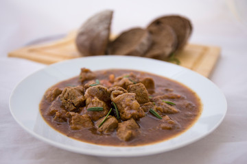 beef casserole in the bowl