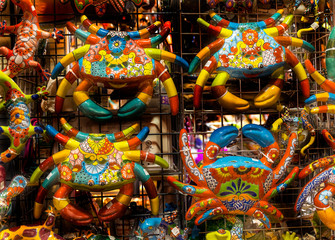 Fototapeta na wymiar Colorful Ceramic Crabs Souvenirs San Antonio Texas