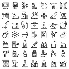 Homeopathy icons set. Outline set of homeopathy vector icons for web design isolated on white background