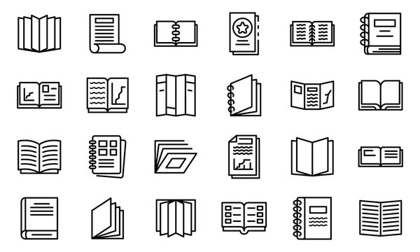 Catalogue icons set. Outline set of catalogue vector icons for web