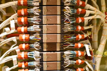 Electrical white wire bundles on a 787 dreamliner aircraft - obrazy, fototapety, plakaty