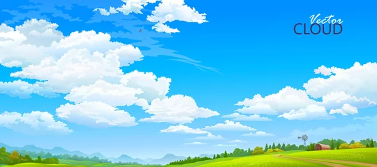 Poster Landelijk zijaanzicht van de weilanden en de strakblauwe lucht © ActiveLines