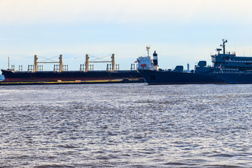 Warships of a navy of Russia in a bay of Kronstadt