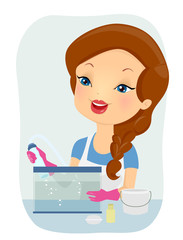 Girl Clean Aquarium Tools Illustration