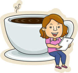 Teen Girl Coffee Cup Tablet Illustration