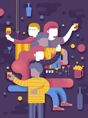 Party Drinks Bar People Illustration