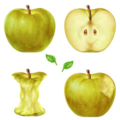 水彩風の黄色いりんごのイラスト