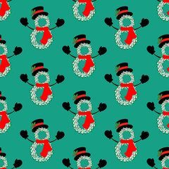 Christmas snowman wreath seamless pattern