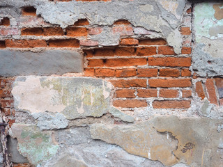 Closeup of grungy red brick wall background