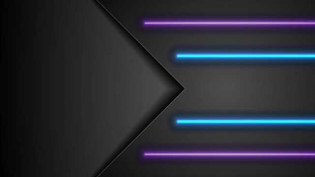 Black tech abstract motion design with blue and violet neon glowing light. Concept modern futuristic background. Seamless loop. Video animation Ultra HD 4K 3840x2160