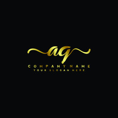 AQ Letter Handwriting Vector. gold Handwriting Logo