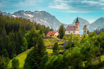 Sveti Duh church on hill in Kamnik - Savinja Alps, Slovenia
