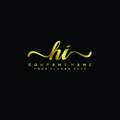 HI Letter Handwriting Vector. gold Handwriting Logo