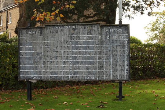 Disused old bowling green score board