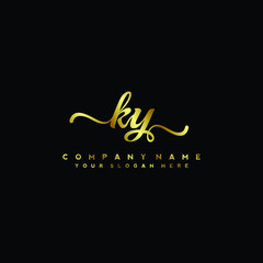 KY Letter Handwriting Vector. gold Handwriting Logo