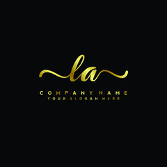 LA Letter Handwriting Vector. gold Handwriting Logo