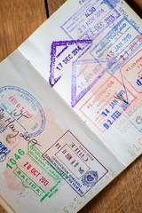 Stamps in a passport, travel life background