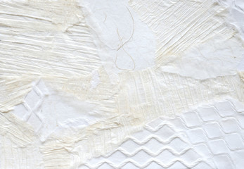 White handmade paper  collage background, Blank paper collage art abstract design for backdrop,...