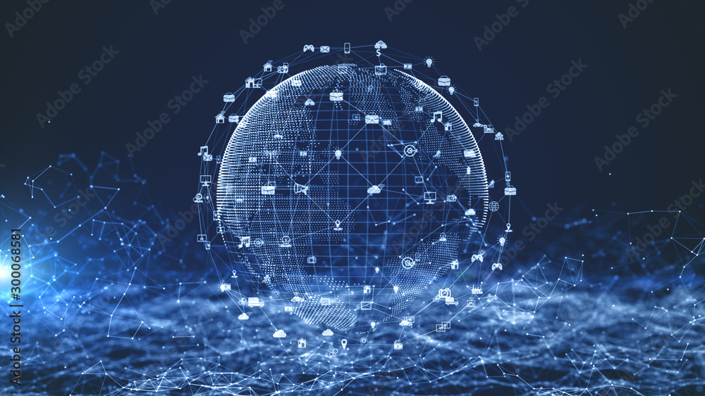 Poster technology network data connection, digital network and cyber security concept. earth element furnis