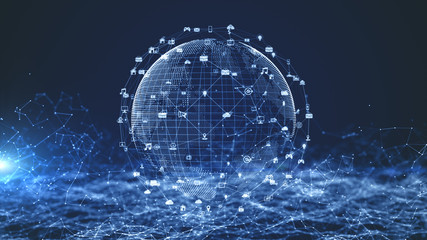 Technology Network Data Connection, Digital Network and Cyber Security Concept. Earth element...