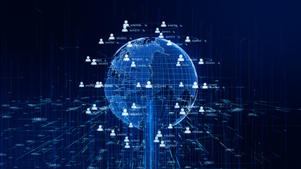Technology Network Data Connection, Digital Data Network and Cyber Security Concept. Earth element furnished by Nasa.