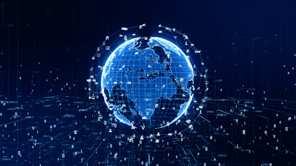 Technology Network Data Connection, Digital Network and Cyber Security Concept. Earth element furnished by Nasa.