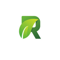 Initial letter R with leaf. nature logo design inspiration