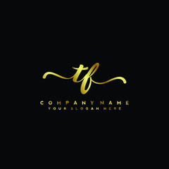 TF Letter Handwriting Vector. gold Handwriting Logo
