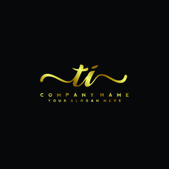 TI Letter Handwriting Vector. gold Handwriting Logo