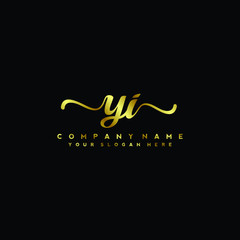 YI Letter Handwriting Vector. gold Handwriting Logo