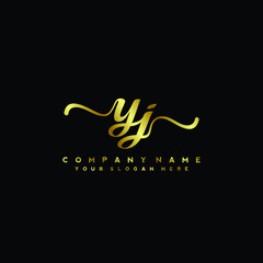YJ Letter Handwriting Vector. gold Handwriting Logo