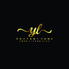 YL Letter Handwriting Vector. gold Handwriting Logo