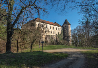 Trail leading throug the forest to beautiful old castle in Podcetrtek, Styria, Slovenia