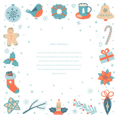 Winter holiday text flat hand drawn frame on a white background
