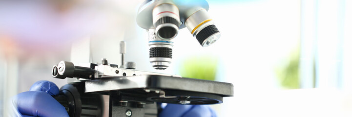 Head microscope on the background laboratory