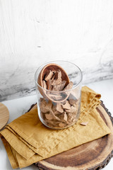 Chocolate Shavings. Raw cacao mass