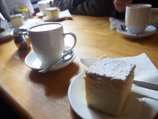 Delicious cake and coffee on the table, Ross, Tasmania, Australia
