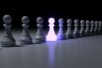 Chess business neon concept self illumination background 3D illustration