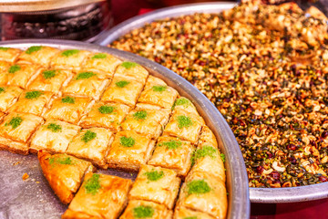 Bright appetizing oriental sweets. Close-up.