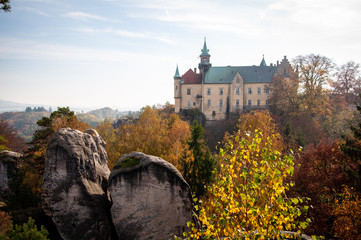 Autumn forest, castle, rocks