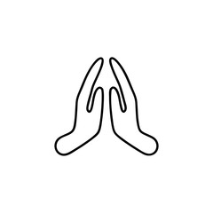 thin line prayer hands or applause. concept of clapping arms like command work and good evaluation or cool assessment. contour flat style minimal logotype. art design isolated on white