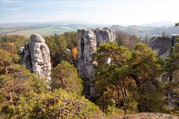 Autumn forest, castle, rocks