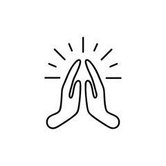 thin line prayer hands or applause. concept of clapping arms like command work and good evaluation or cool assessment. contour flat style minimal logotype. art design isolated on white