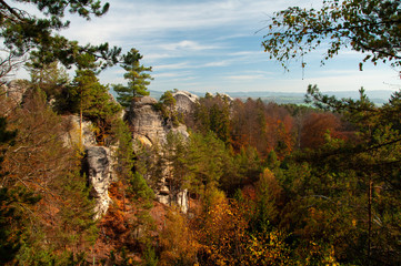 Autumn forest, castle, rocks