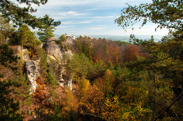 Autumn forest, castle, rocks