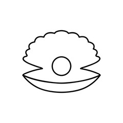Line style logotype with shell and pearl. Isolated on white background and easy to use. Clean and minimalist symbol. Modern easy to edit logo template.