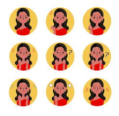 インド人女性　表情　イラストセット