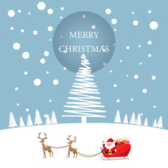 Merry Christmas Background, Christmas tree and santa claus, Vector illustration.
