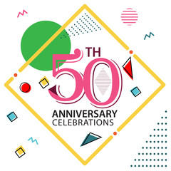 50 years anniversary celebration, colorful background. Flat design. Vector Illustration